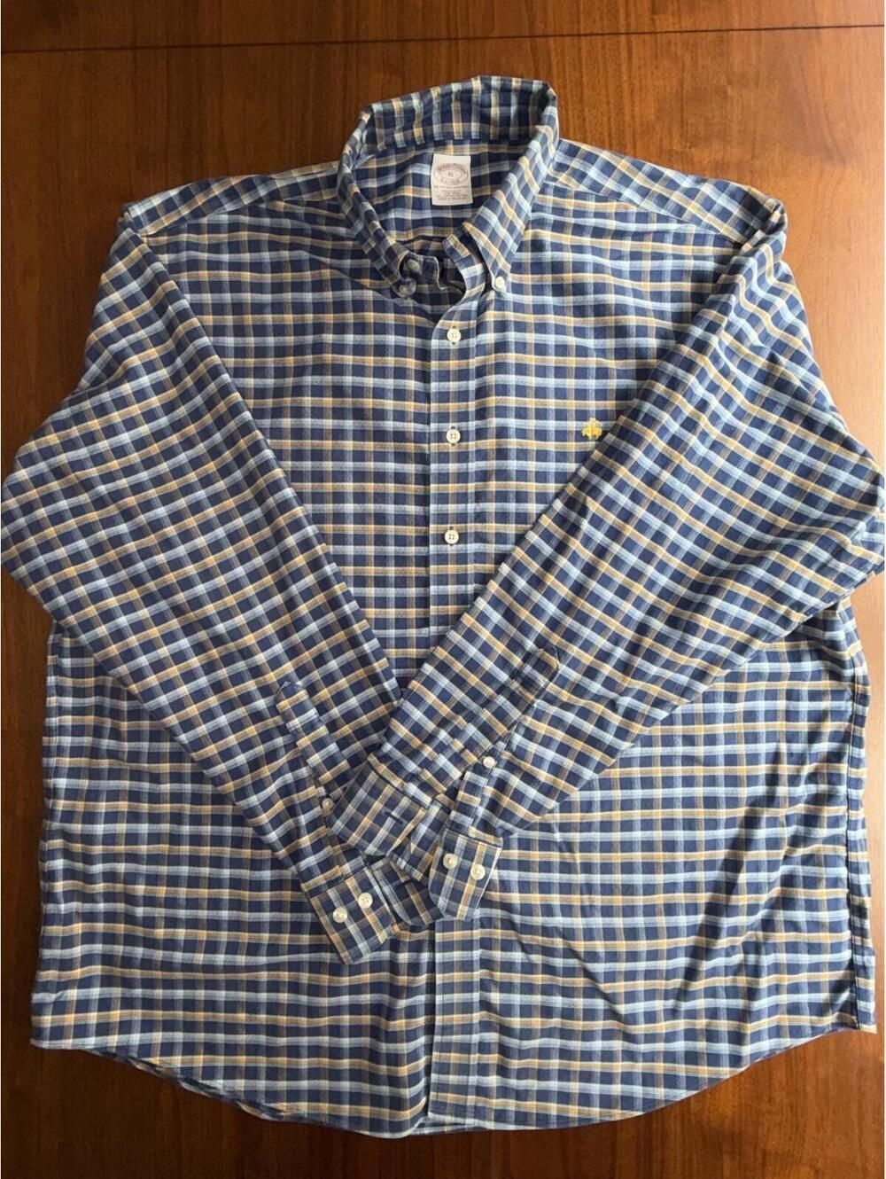 Brooks Brothers Men's Regular Fit Blue & Yellow Plaid Button-Down - Size XL